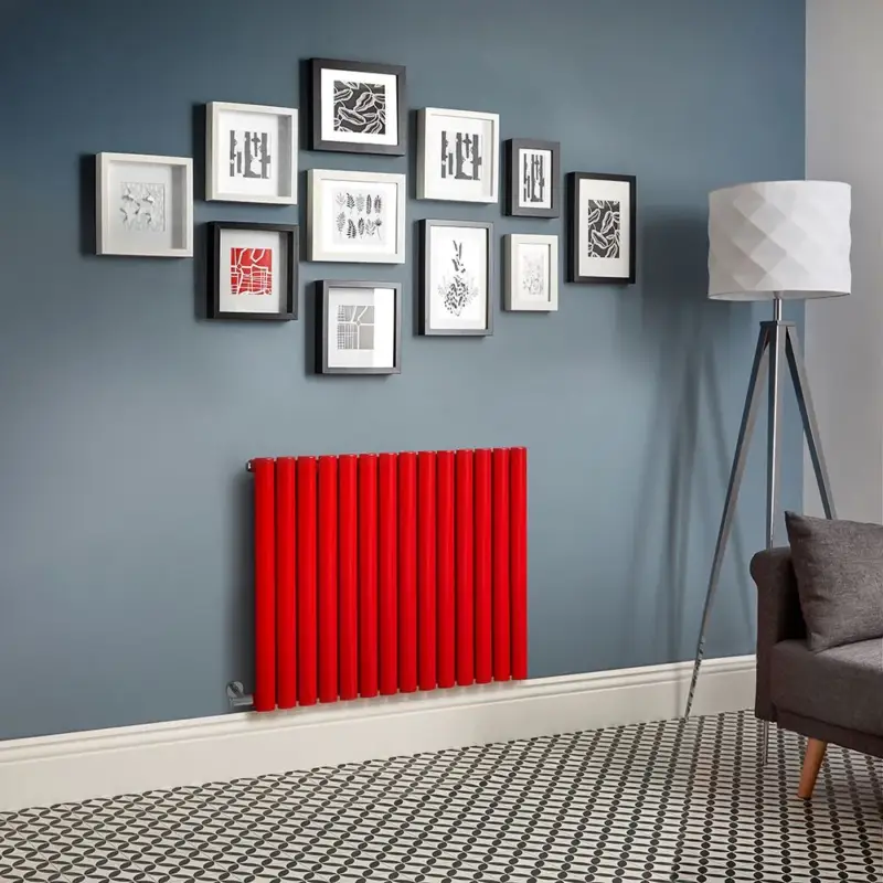 Grande sconto | Radiatore Elettrico di Design Orizzontale - Altezza 635mm - Rosso (Siamese Red) - Scelta di Dimensioni, Termostato e Copri Cavi - Revive - ECOSO by Hudson Reed
