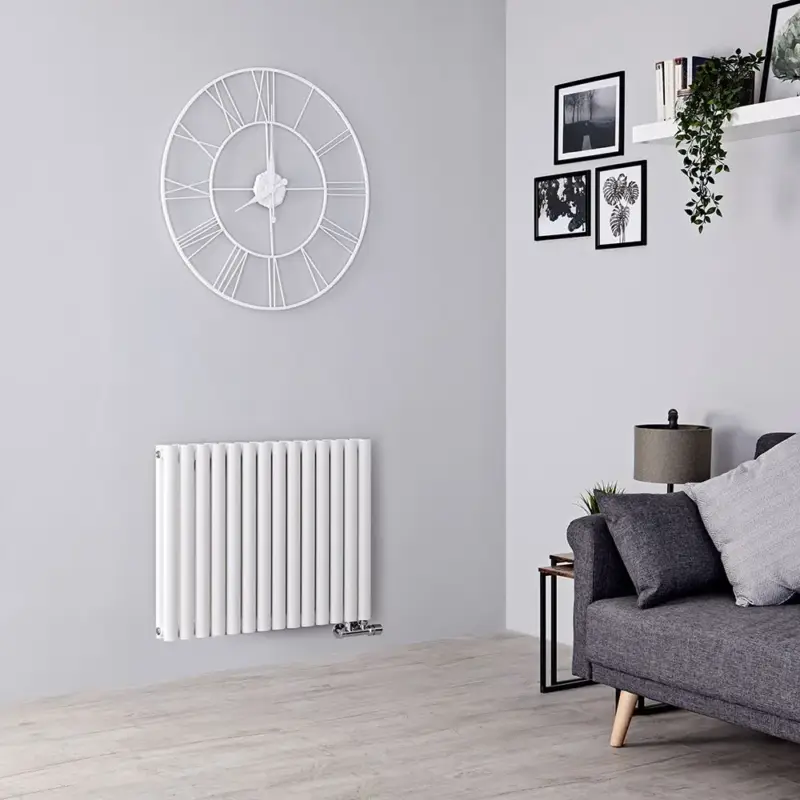 Consegna rapida | Hudson Reed Revive - Radiatore di Design in Alluminio Orizzontale (Pannello Doppio - Attacchi Centrali) - Disponibile in Diverse Larghezze - Bianco