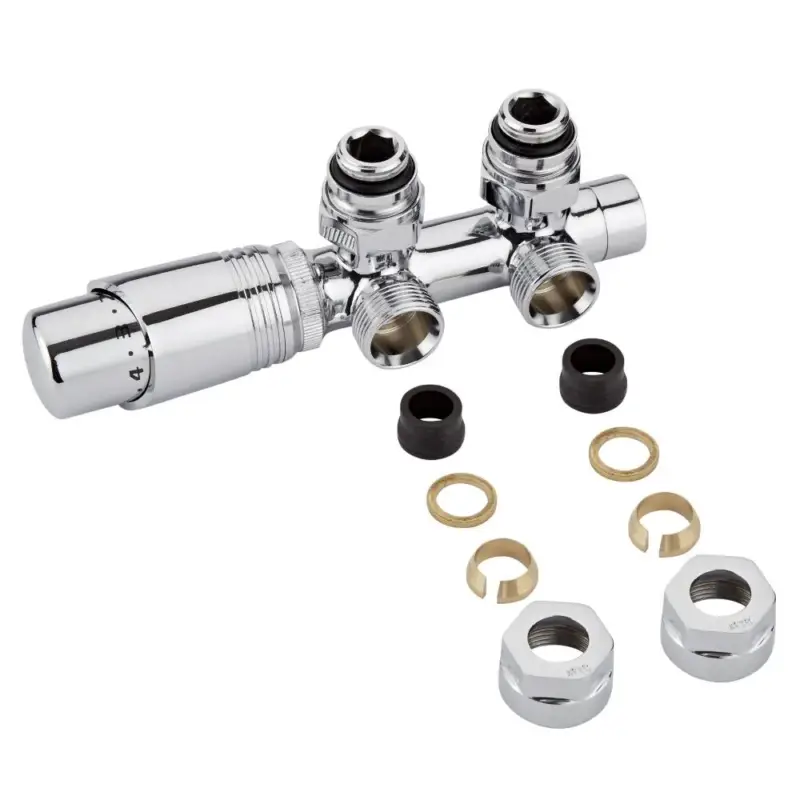 Valvole a Squadra per Radiatori e Scaldasalviette con Interasse Centrale con Testa Termostatica Cromata e Adattatori per Raccordi 15mm per Tubi in Rame per - Multiblock H | Novità nello shop