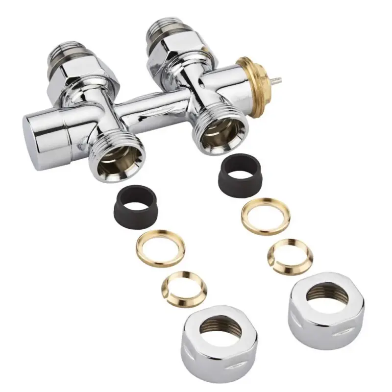 Paio di Valvole Termostatiche Diritte per Attacco Centrale Multiblock H con Adattatore per Radiatori e Scaldasalviette - Rame 15mm | Disponibile ora
