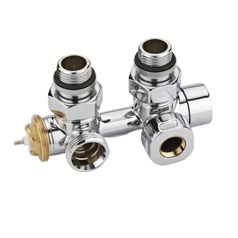 Buon prezzo - Paio di Valvole Termostatiche a Squadra Multiblock H con Adattatore per Radiatori e Scaldasalviette con Attacco Centrale - Rame 15mm