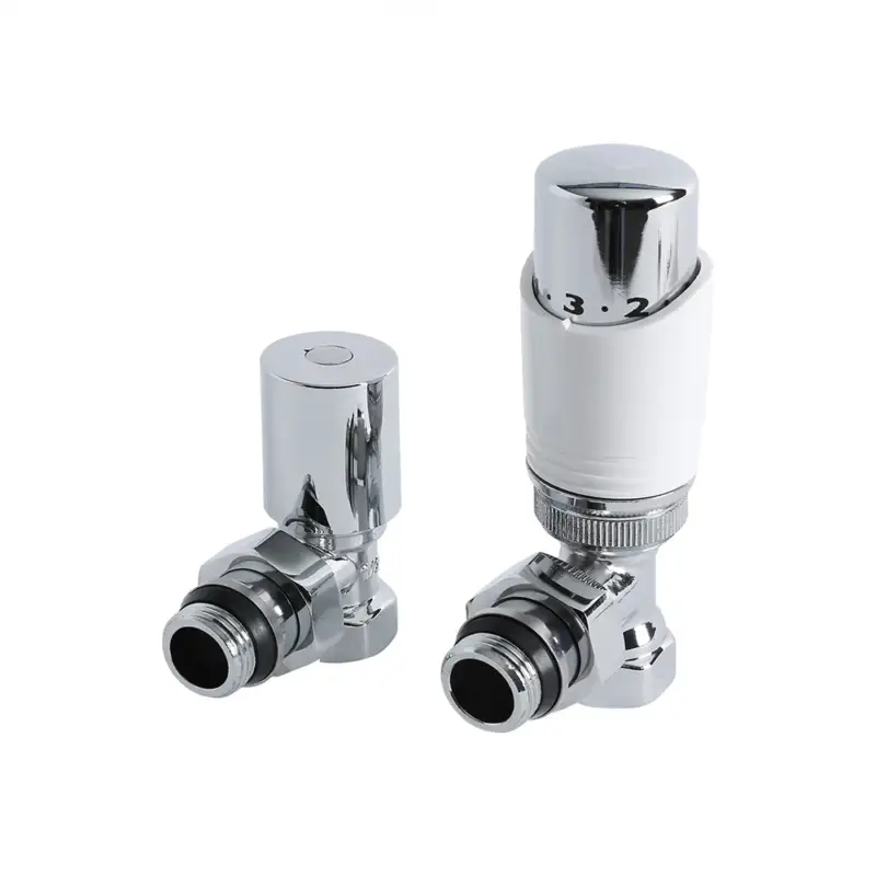Coppia di Valvole per Radiatore e Scaldsalviette con Raccordo Maschio 1/2” e Testa Termostatica Bianca per Tubi in Rame 15mm | Fino a esaurimento