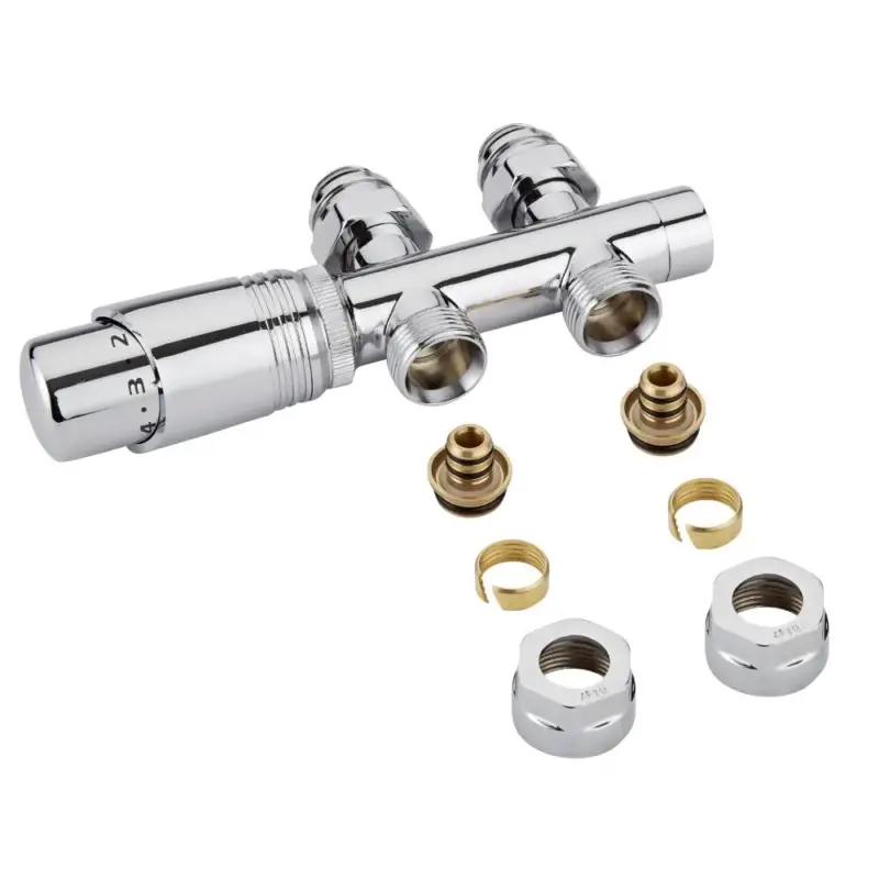 Valvole Diritte per Radiatori e Scaldasalviette Per Attacco Centrale con Testa Termostatica Bianca con Adattatore Multiplo per Raccordi Multistrato e Pex 16mm - Multiblock H | Ultimo arrivo