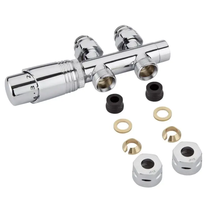 Valvole Diritte per Radiatori e Scaldasalviette 3/4” con Testa Termostatica Cromata e Adattatori per Raccordi 12mm per Tubi in Rame - Multiblock H - Offerta imperdibile