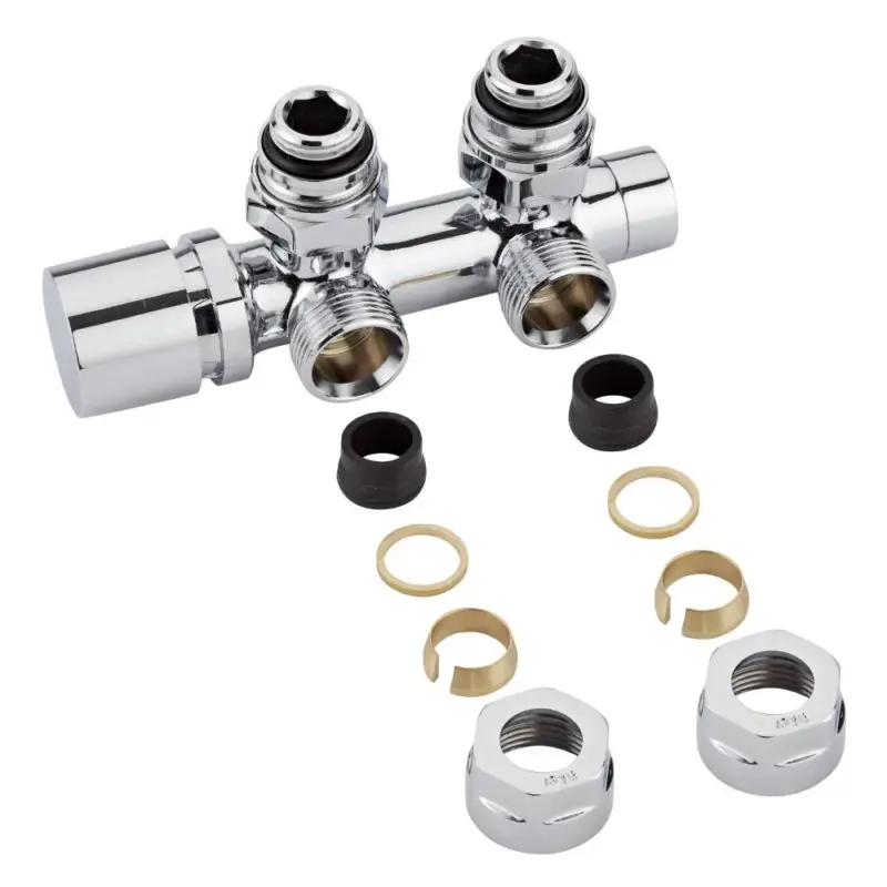 Valvole a Squadra per Radiatori e Scaldasalviette con Attacco Centrale Complete di Adattatori per Raccordi 16mm per Tubi in Rame - Multiblock H | Tra i più amati