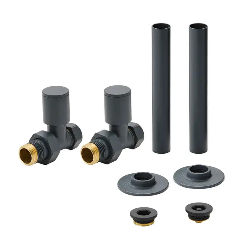 Disponibile - Set Moderno di Valvole Diritte e Copri Tubi per Radiatore - Scelta di Finiture