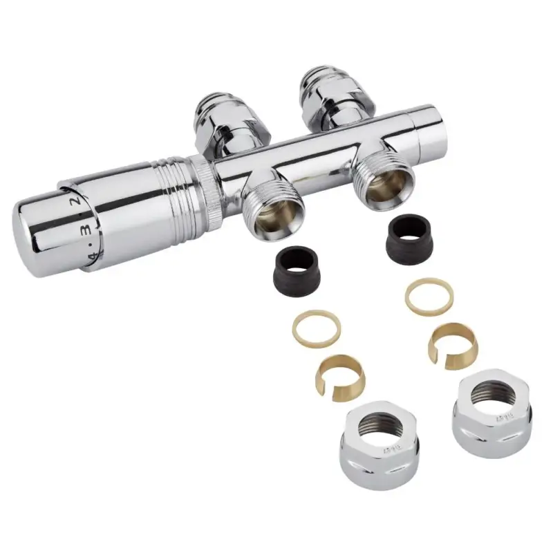 Valvole Diritte per Radiatori e Scaldasalviette con Testa Termostatica Cromata e Adattatori per Raccordi 16mm per Tubi in Rame - Multiblock H - Qualità eccellente
