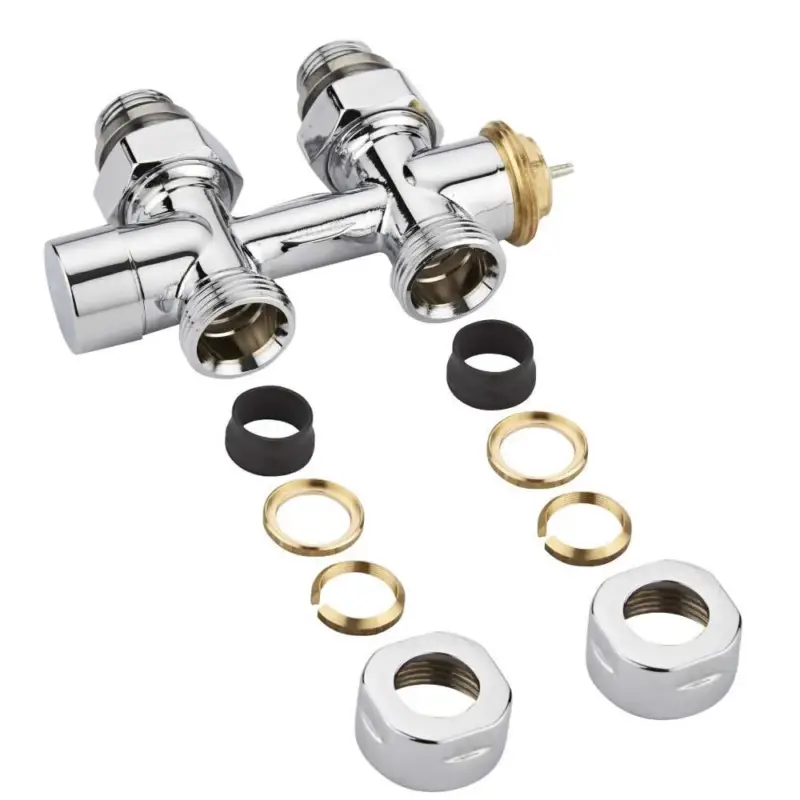 Valvole Termostatiche Diritte per Radiatore o Scaldasalviette con Attacco Centrale Complete di Adattatore Tubi in Rame da 16mm - Multiblock H - Risparmio extra