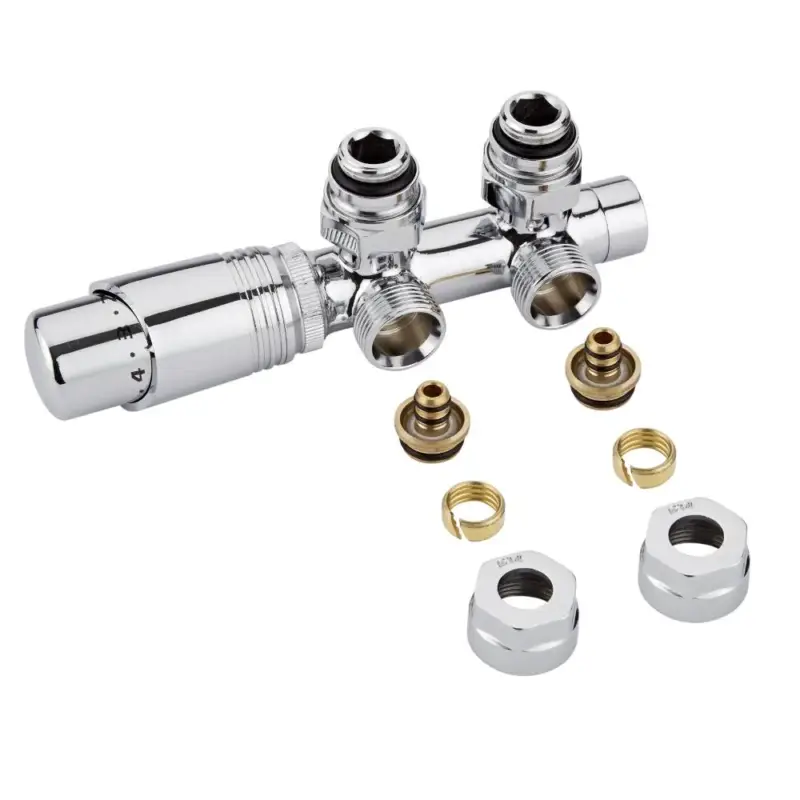 Valvole a Squadra per Radiatori e Scaldasalviette con Attacco Centrale Complete di Testa Termostatica Cromata e Adattatori per Raccordi Pex o Multistrato 14mm – Multiblock H - Novità in catalogo