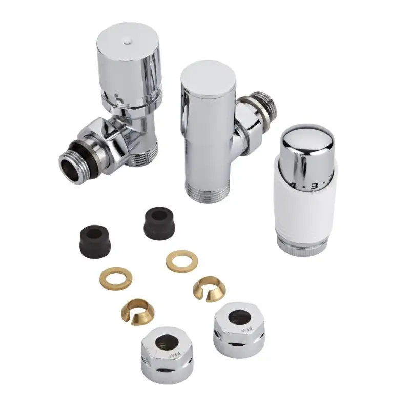 Acquista online - Coppia di Valvole per Radiatori e Scaldasalviette con Testa Termostatica e Adattatori per Tubi in Rame 12mm