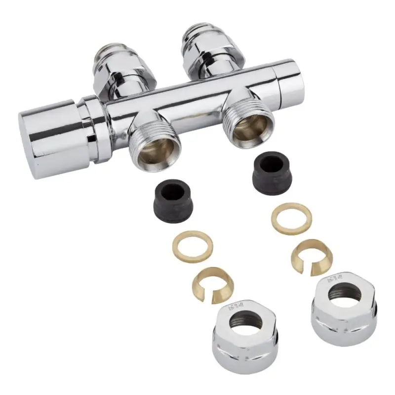 Valvole Diritte per Radiatori e Scaldasalviette con Attacco Centrale Complete di Teste Cromate con Adattatori per Raccordi 14mm per Tubi in Rame - Multiblock H | Ordina subito