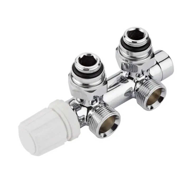 Valvole a Squadra Cromate per Radiatori e Scaldasalviette con Attacco Centrale Complete di Testa Termostatica Cromata e Selezione di Adattatori – Multiblock H - Poche unità rimaste