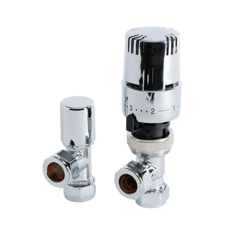 Compra ora - Paio Di Valvole Termostatiche Per Radiatore a Squadra con Testa in ABS Cromato per Tubi in Rame 15mm