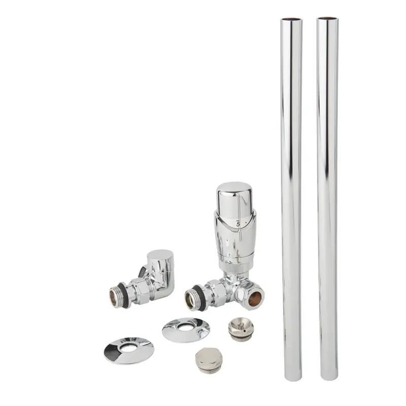 Set Moderno di Tubi e Valvole Termostatiche ad Angolo per Radiatore - Cromato - Fine serie