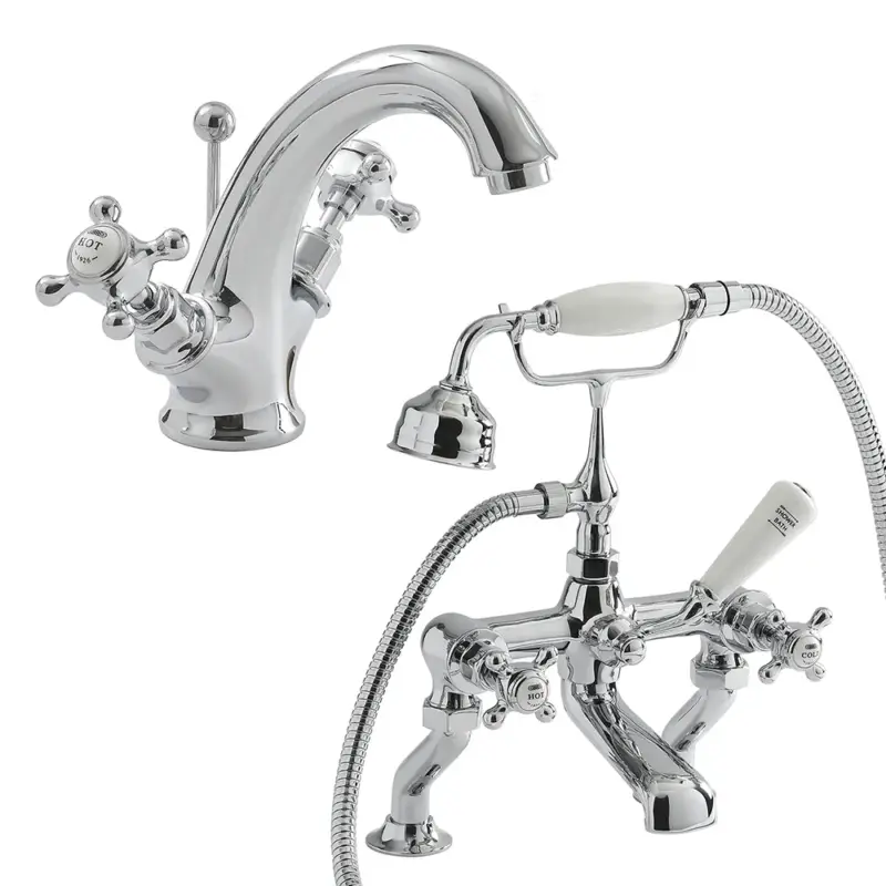Offerta imperdibile - Set di Miscelatori per Lavabo e Vasca da Bagno e Doccia con Maniglie a Croce - Scelta di Finiture - Elizabeth