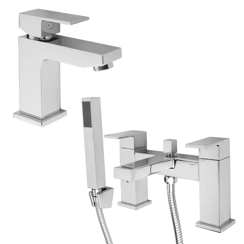 Ultime disponibilità - Set di Rubinetti Miscelatori per Lavabo e Vasca da Bagno con Kit Doccia - Design Quadrato - Scelta di Finiture