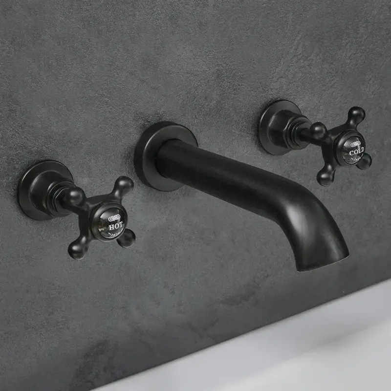 Bestseller | Rubinetto Miscelatore Tradizionale Murale Vasca a 3 Fori con Maniglie a Croce - Nero - Elizabeth