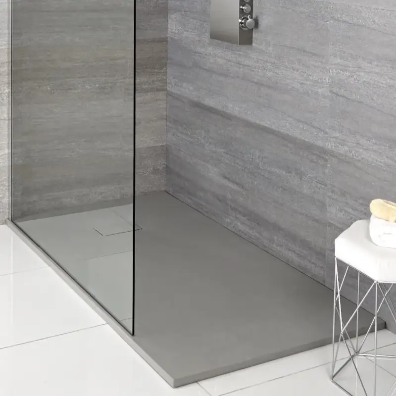 Alta qualità - Piatto Doccia Effetto Pietra Grigio Chiaro Rockwell con Kit di Elevazione (Opzionale) - Diverse Misure Disponibili