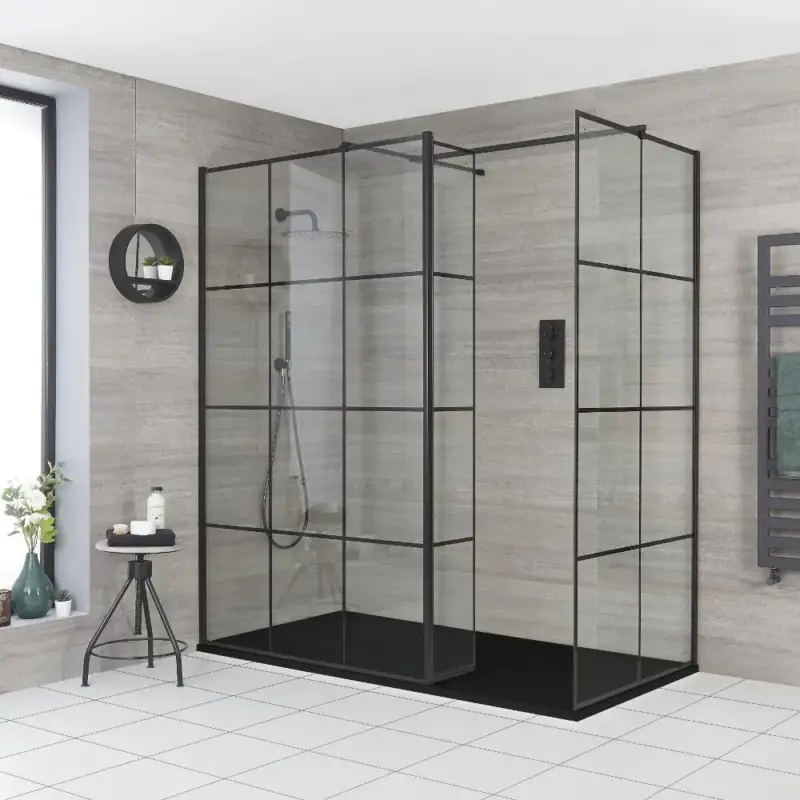 Box Doccia Walk-In Angolare con Piatto Doccia Effetto Ardesia e Parete Paraspruzzi (Opzionale) - Diverse Misure Disponibili - Barq - Ultima novità