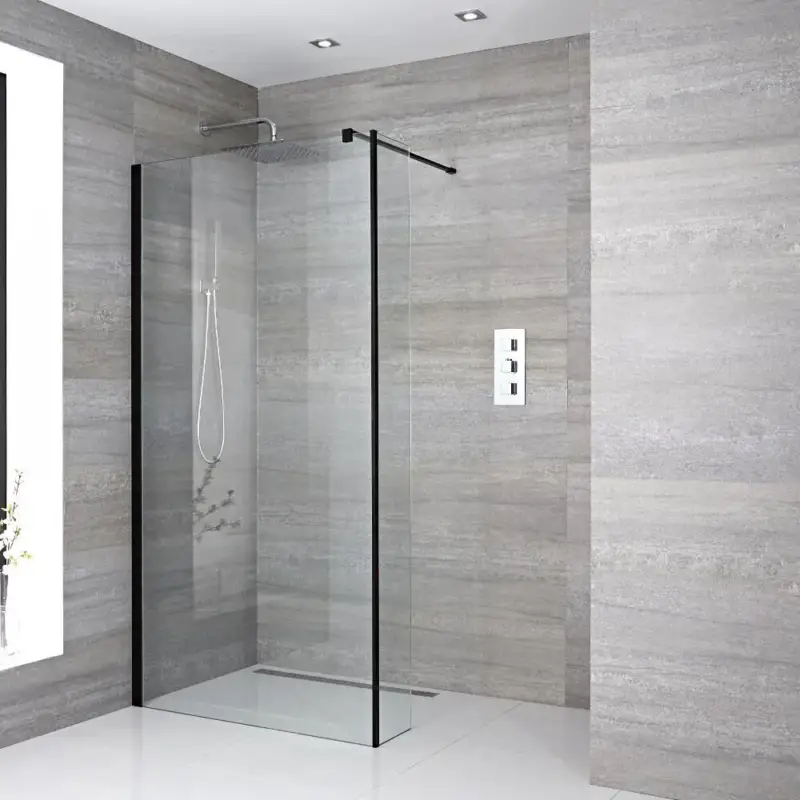 Offerta in scadenza - Parete Doccia Walk-In da 1950mm - Nero - Scelta di Dimensioni e Anta Paraspruzzi - Nox