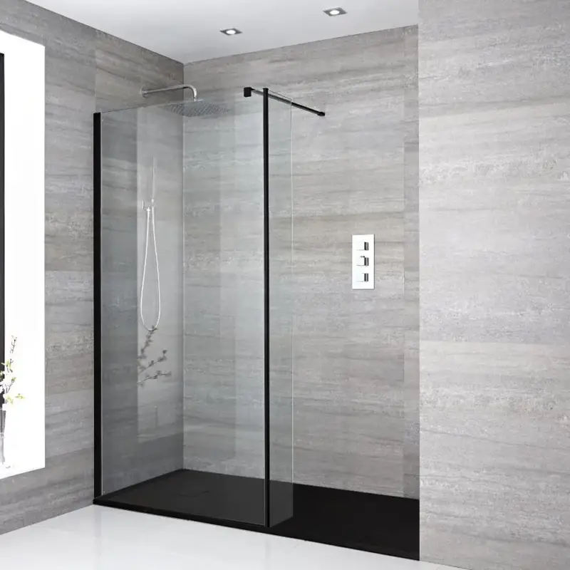 Grande offerta - Box Doccia Walk-In a Nicchia con Piatto Doccia Effetto Ardesia e Parete Paraspruzzi (Opzionale) - Diverse Misure Disponibili - Nox