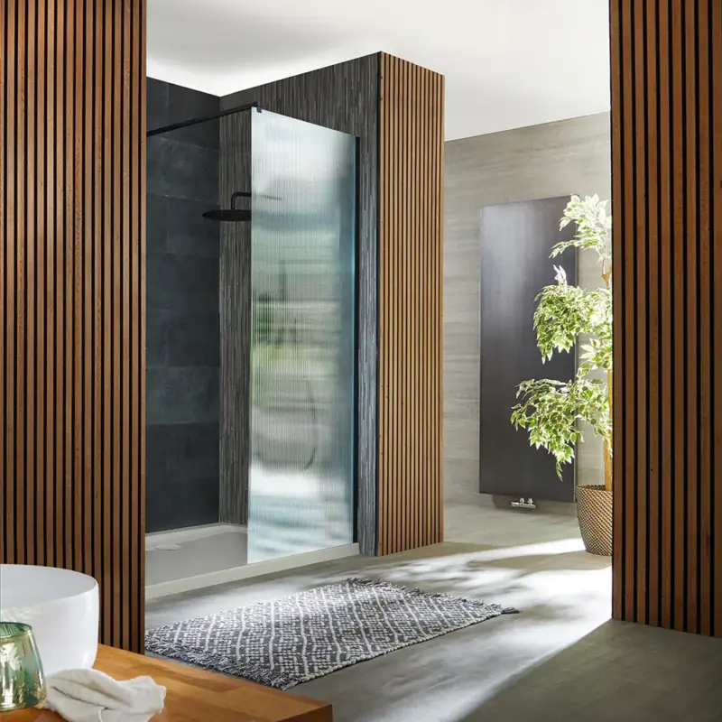 Box Doccia Walk-in Nero in Vetro Scanalato con con Piatto Doccia- Scelta di Misure - Florence | Risparmio extra