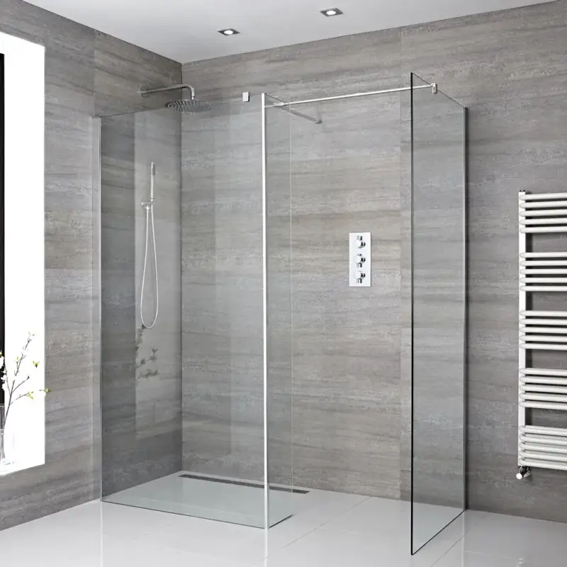 Box Doccia Walk-In Angolare con Pareti Doccia, Anta Paraspruzzi e Canaletta (Opzionale) - Portland | Saldi