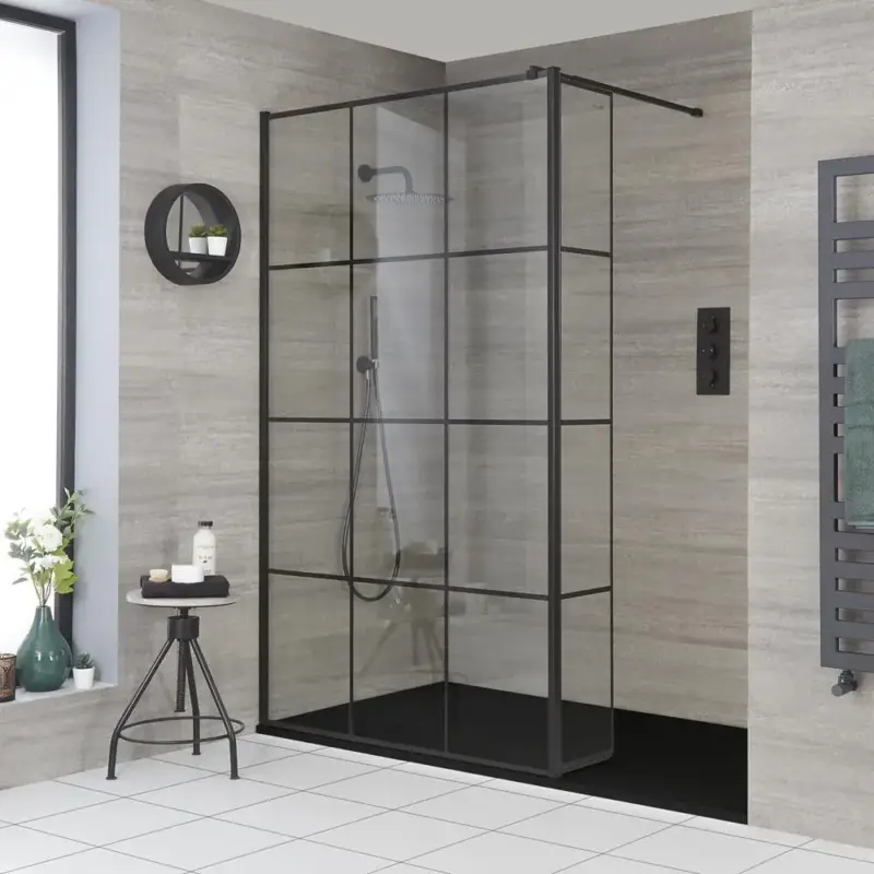 Box Doccia Walk-In a Nicchia con Piatto Doccia Effetto Ardesia e Parete Paraspruzzi (Opzionale) - Diverse Misure Disponibili - Barq - Promozione speciale