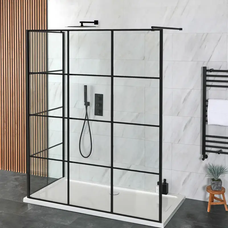 Doccia Walk-in a Due Lati con Piatto Doccia - Scelta di Dimensioni e Opzione Anta Paraspruzzi - Barq - Ordina subito