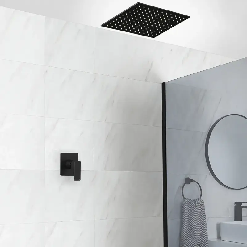 Sistema Doccia Nero con Soffione Doccia da Incasso (1 Via) - Preto - Offerta esclusiva