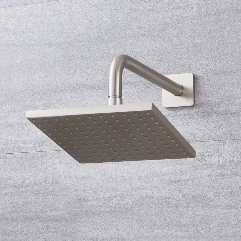 Ultima novità - Soffione Doccia Quadratto 200x200mm in Nichel Spazzolato Completo di Braccio Doccia Murale