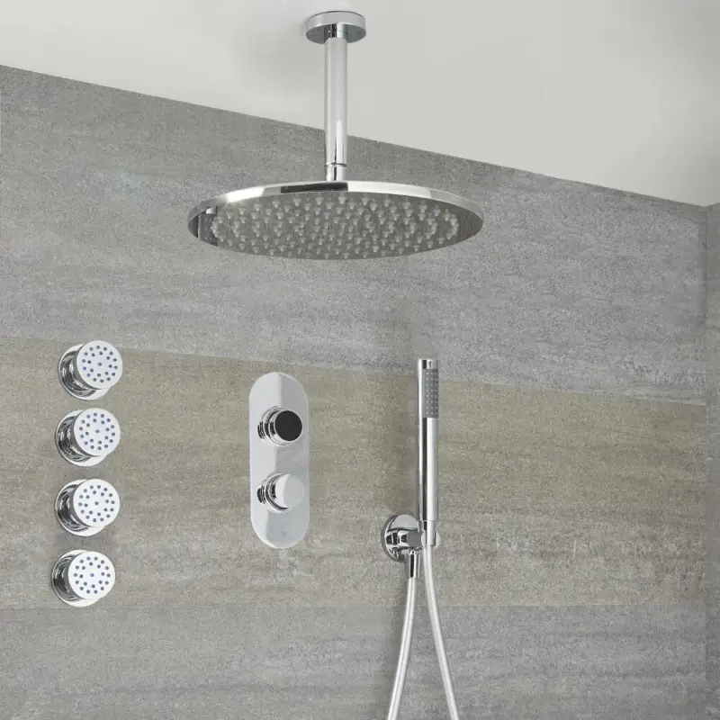 Doccia Digitale con Sistema di Controllo a 3 Vie con Soffione Doccia Circolare 300mm, Braccio Doccia a Soffitto, 4 Idrogetti e Doccetta - Narus | Acquista dal produttore