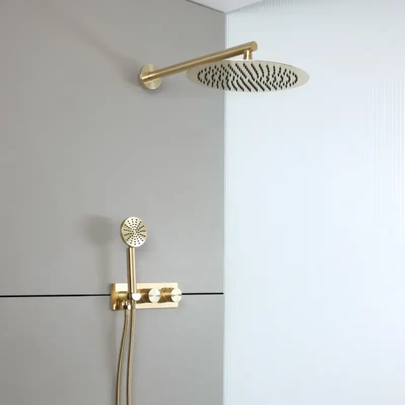 Ultimo arrivo | Sistema Doccia con Miscelatore Termostatico con Deviatore, Soffione e Doccetta (2 Vie) - Disponibile in Varie Finiture - Lune