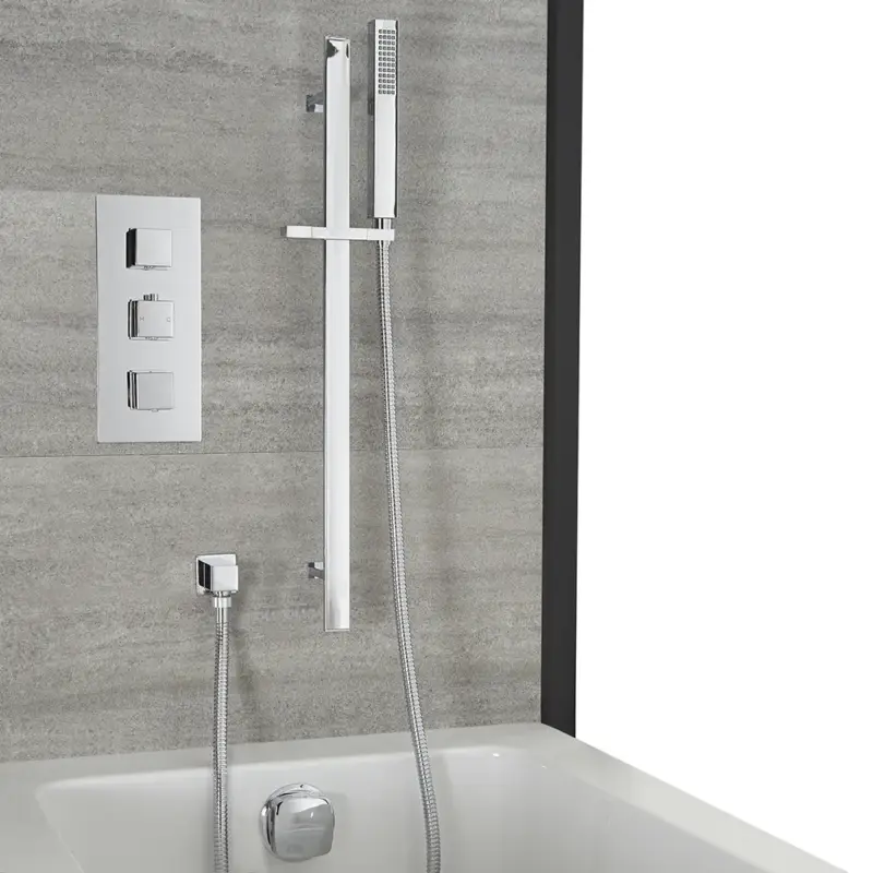 Set Doccia Termostatico a Due Funzioni con Erogatore Murale, Asta Saliscendi e Doccetta - Finitura Cromata - Kubix - Ultimi pezzi