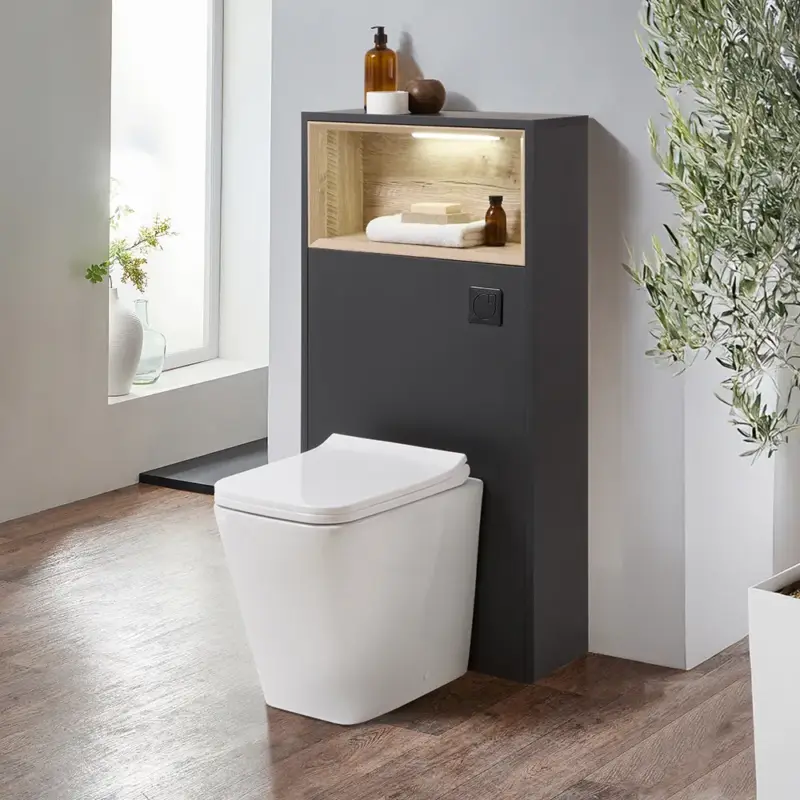 Mobile per WC da 600mm Completo di Sanitario a Filo Muro Milton -Scelta di Finiture e Luce LED - Hoxton | Solo per poco tempo