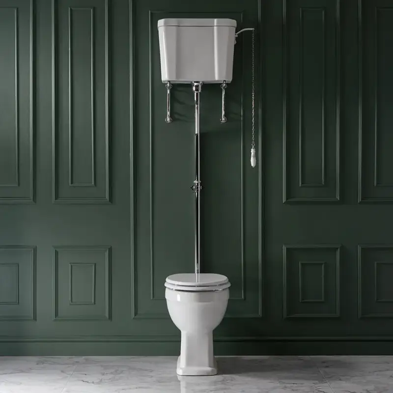 Grande offerta - Sanitario Tradizionale Altezza Comfort con Cassetta e Sedile Bianco - Scelta di Finitura della Leva di Scarico - Richmond