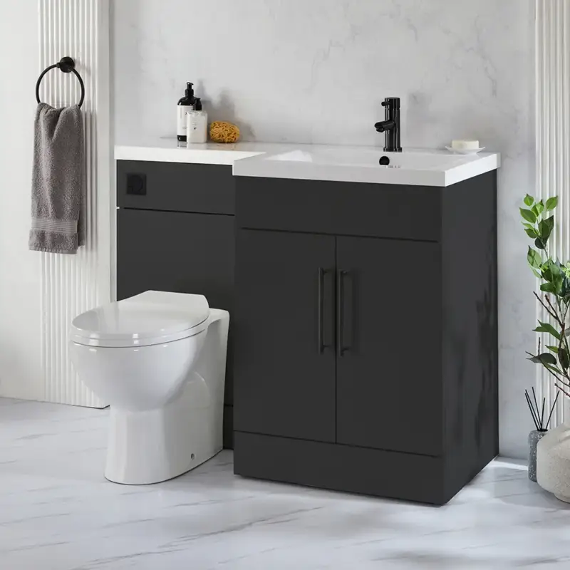 Set Bagno da 1105mm completo di Mobile con Lavabo e Mobile con Sanitario WC Select - Scelta di Finiture, Maniglie e Opzioni con Design a Destra/Sinistra - Cluo - Acquista oggi