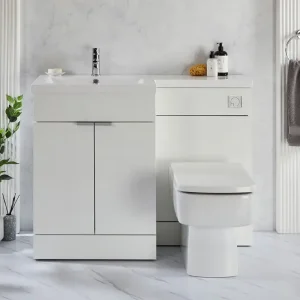 Set Bagno da 1105mm completo di Mobile con Lavabo e Mobile con Sanitario WC Exton - Scelta di Finiture, Maniglie e Opzioni con Design a Destra/Sinistra - Cluo | Pagamento sicuro