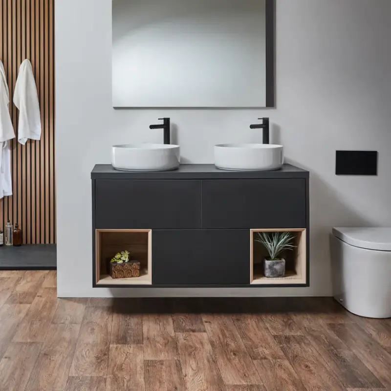 Grande offerta | Mobile Bagno Sospeso con Ripiano Aperto da 1200mm - Scelta di Finiture, Lavabo e Luci LED - Hoxton