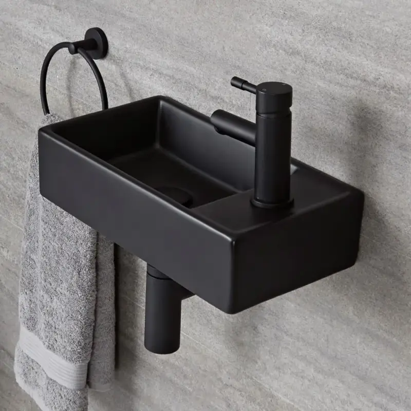 Lavabo Bagno Sospeso Rettangolare Nero – 400mm x 220mm – Nox | Ultimo arrivo