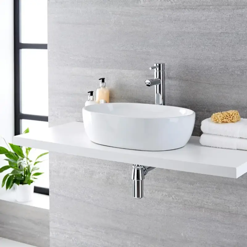 Lavabo Bagno da Appoggio Ovale 480x350mm in Ceramica - Otterton | Premium