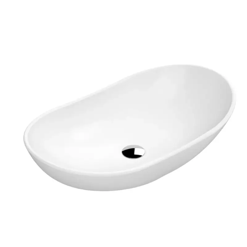 Prezzo speciale - Lavabo da Appoggio Ovale Moderno Bianco Opaco - 615 mm x 360 mm (senza Fori per il Rubinetto)