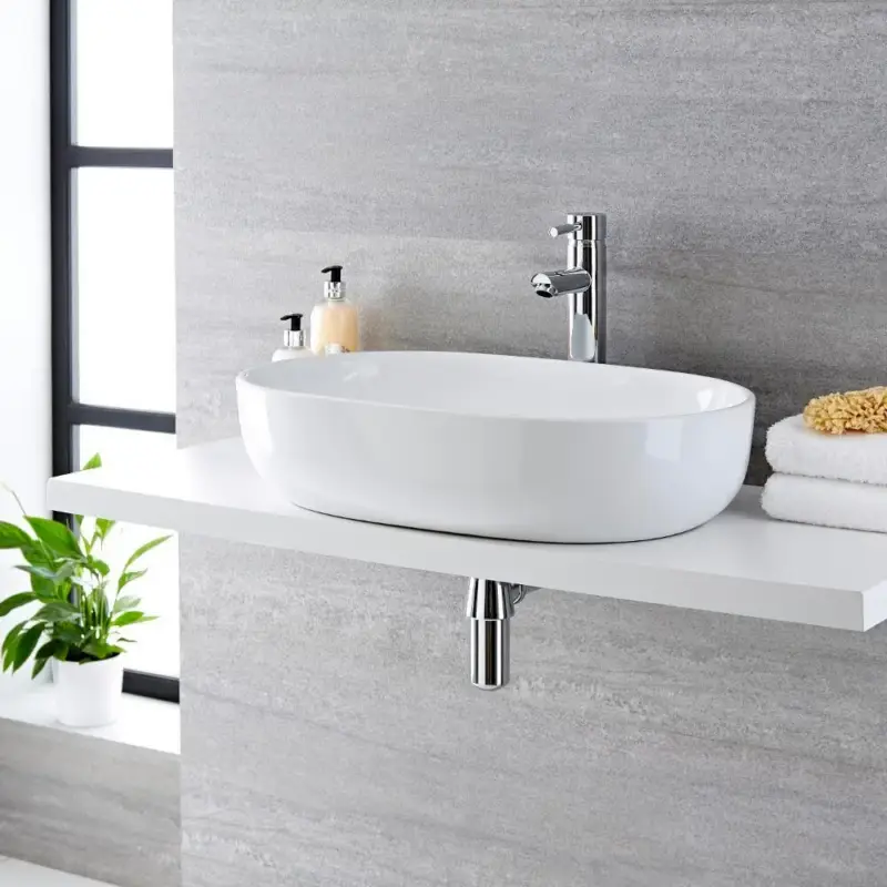 Prezzo basso | Lavabo Bagno da Appoggio in Ceramica Ovale 590x425mm - Otterton