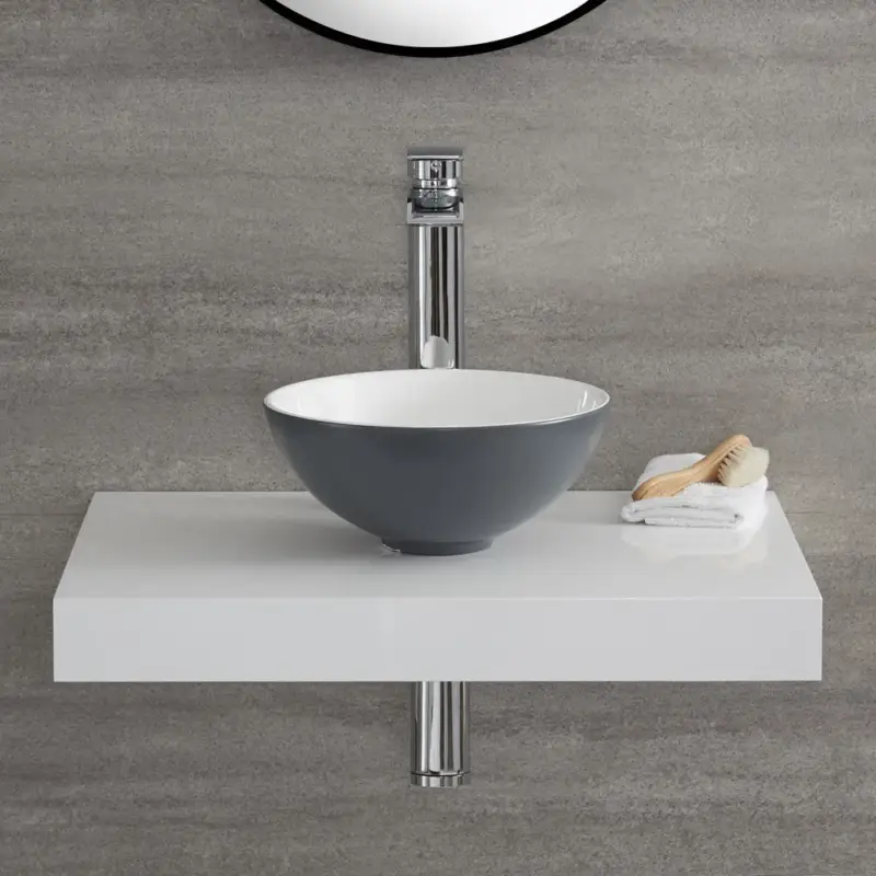 Lavabo da Appoggio Rotondo Moderno - Grigio Pietra - 280 mm x 280 mm (senza Fori per Rubinetteria) - Witton | Consigliato
