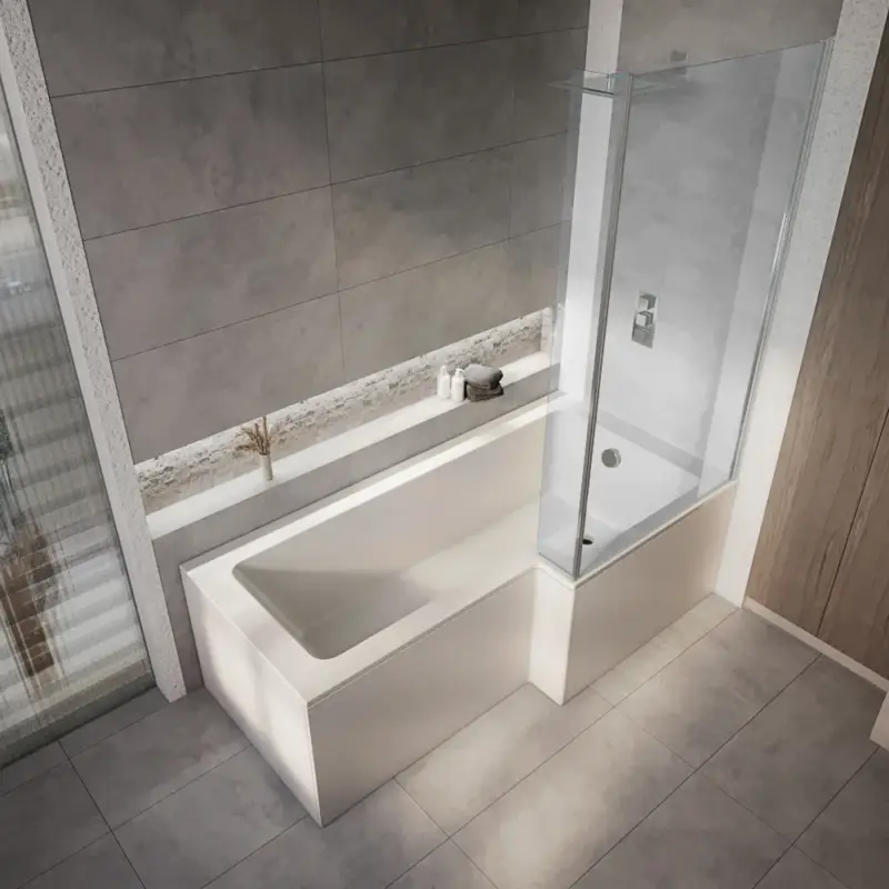 Vasca da Bagno Moderna Asimmetrica - Scelta di Parete, Dimensioni, Pannelli e Opzioni Entrata Sinistra/Destra - Sandford | Ultima occasione