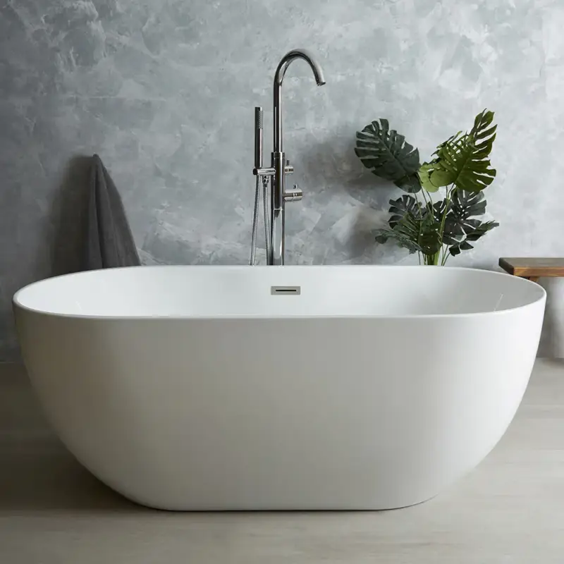 Reso semplice - Vasca da Bagno Freestanding Ovale Moderna Bianca a Doppia Estremità - Scelta di Dimensioni e Finitura del Troppopieno - Otterton