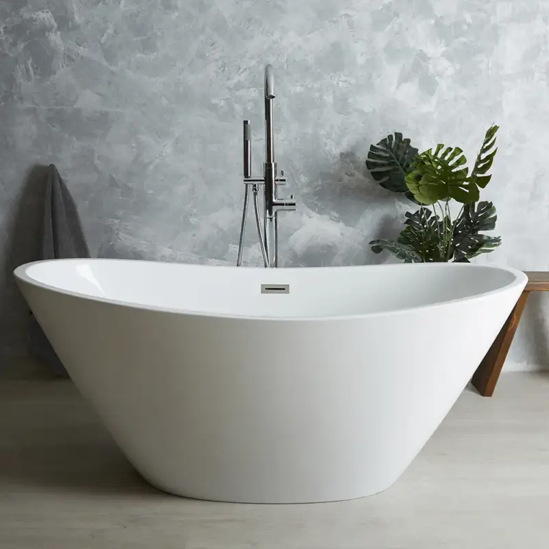 Vasca da Bagno Freestanding Moderna Ovale a Doppia Estremità - Scelta di Dimensioni e Finitura del Troppopieno - Ashbury - Sconti