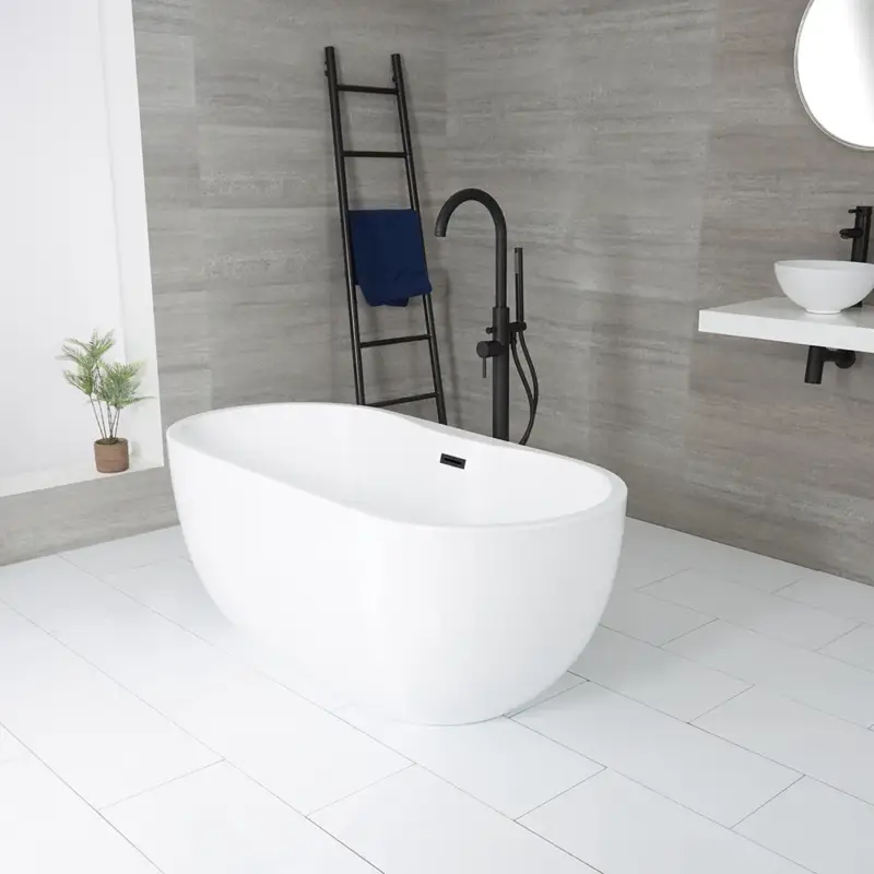 Appena aggiunto | Vasca da Bagno Centro Stanza Ovale Moderna - Bianca – 1800mm x 750mm – Scelta di Finitura Troppopieno – Otterton