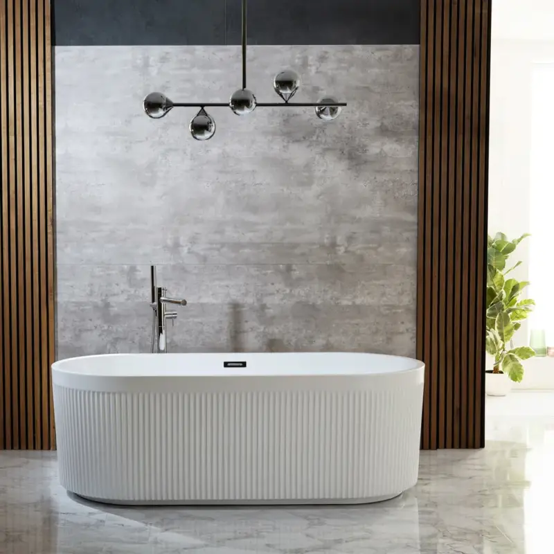 Vasca da Bagno Freestanding Moderna a Doppia Estremità con Bordo Scanalato - 1700mm x 800mm - Scelta di Finiture per Troppopieno - Florence - Grande successo