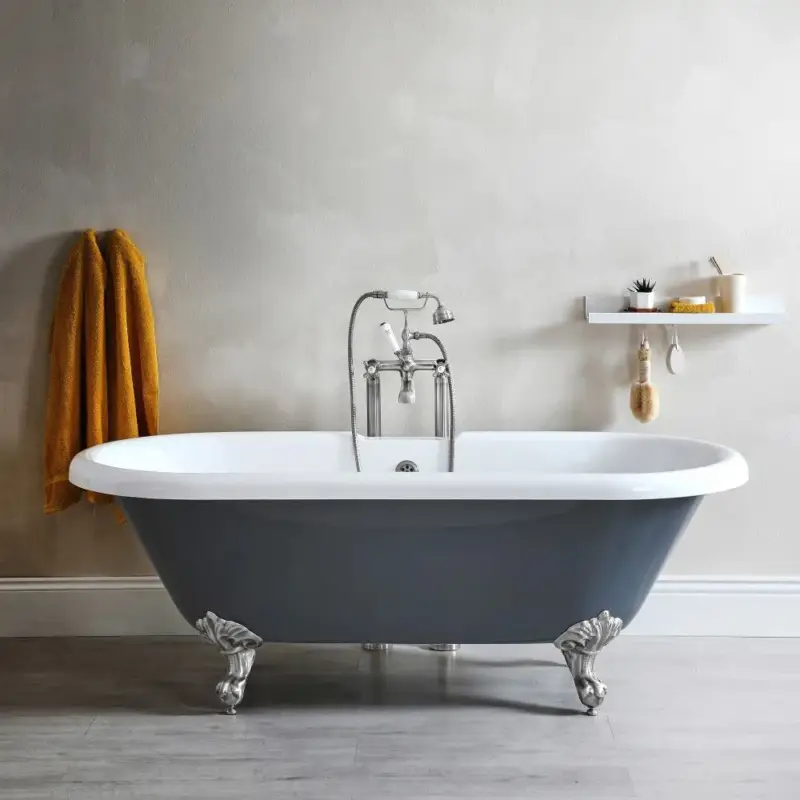 Vasca da Bagno Tradizionale Freestanding a Doppia Estremità Grigio Pietra - 1795mm x 785mm (Senza Fori per la Rubinetteria) - Scelta della Finitura dei Piedini - Elton - Ora disponibile
